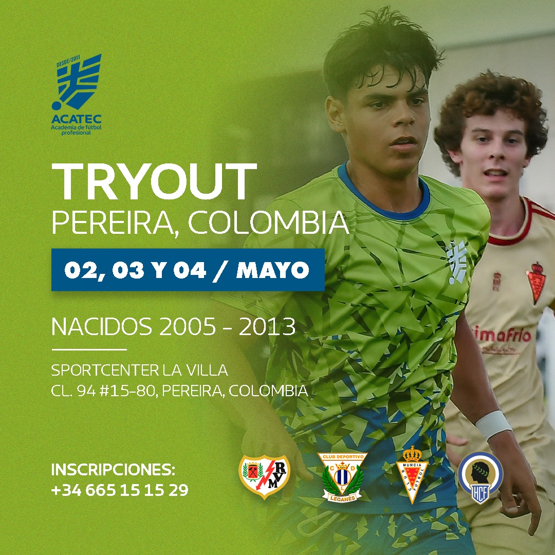 Banner TRYOUT SOCCER SCOUTING Mayo 2025 Pereira Colombia